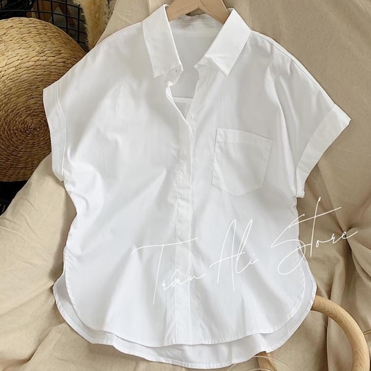 Áo sơ mi nữ cộc tay màu trắng cánh dơi cá tính