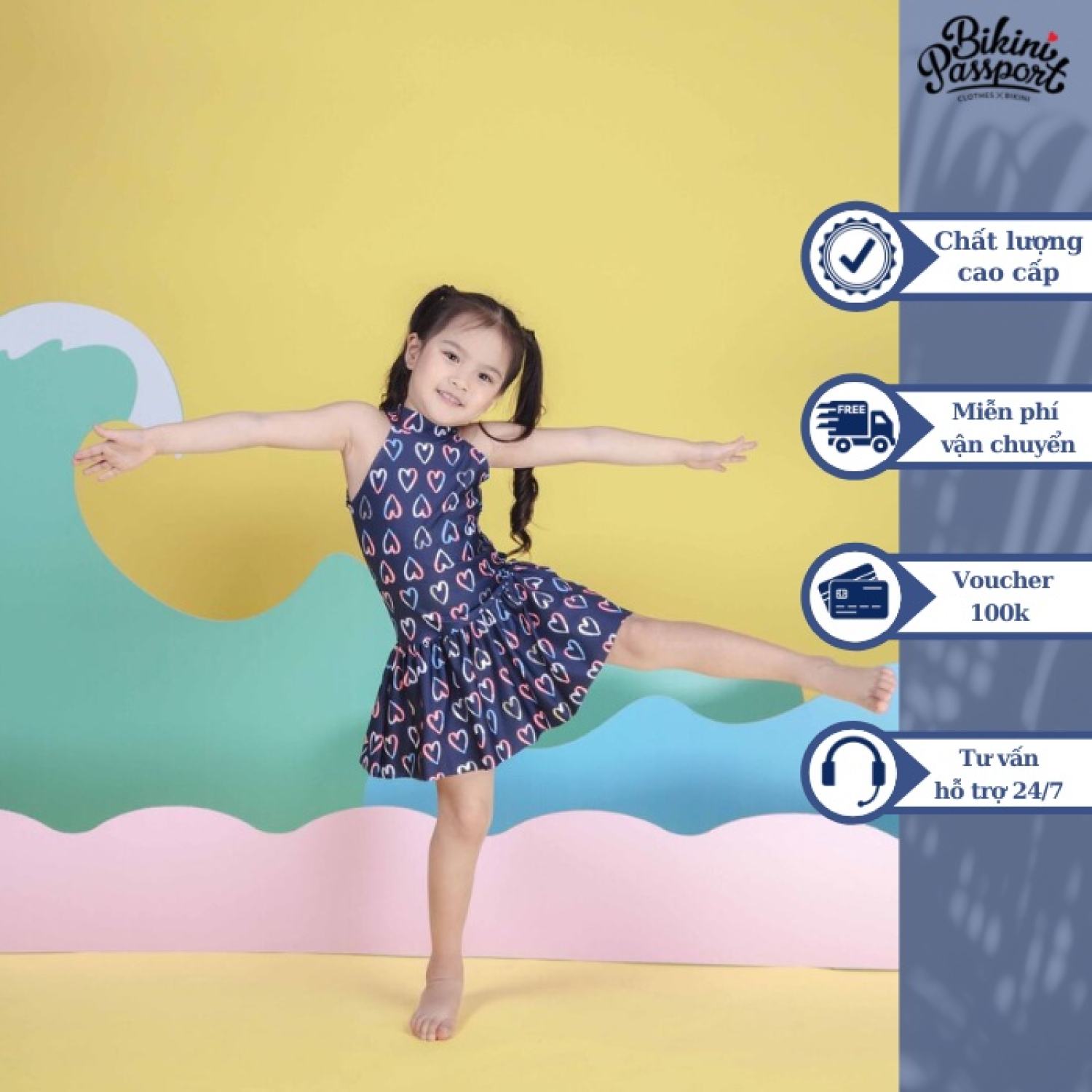 Đồ bơi áo tắm em bé BIKINI PASSPORT KID - Một mảnh đầm yếm - Xanh navy thumbnail