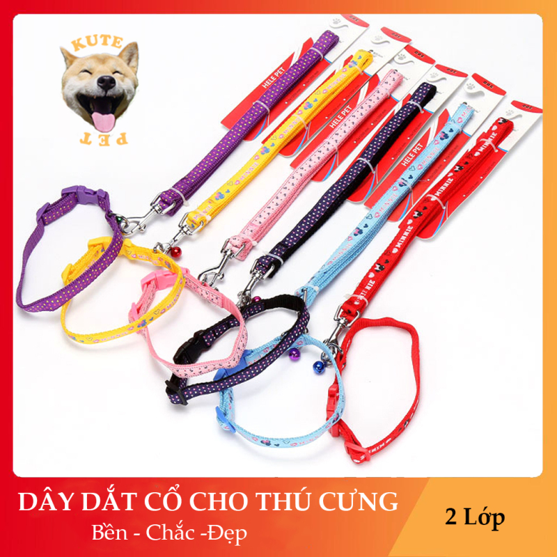 Dây dắt cổ chó mèo thú cưng 2 lớp các màu loại dây dày bản 1cm và 1.5cm
