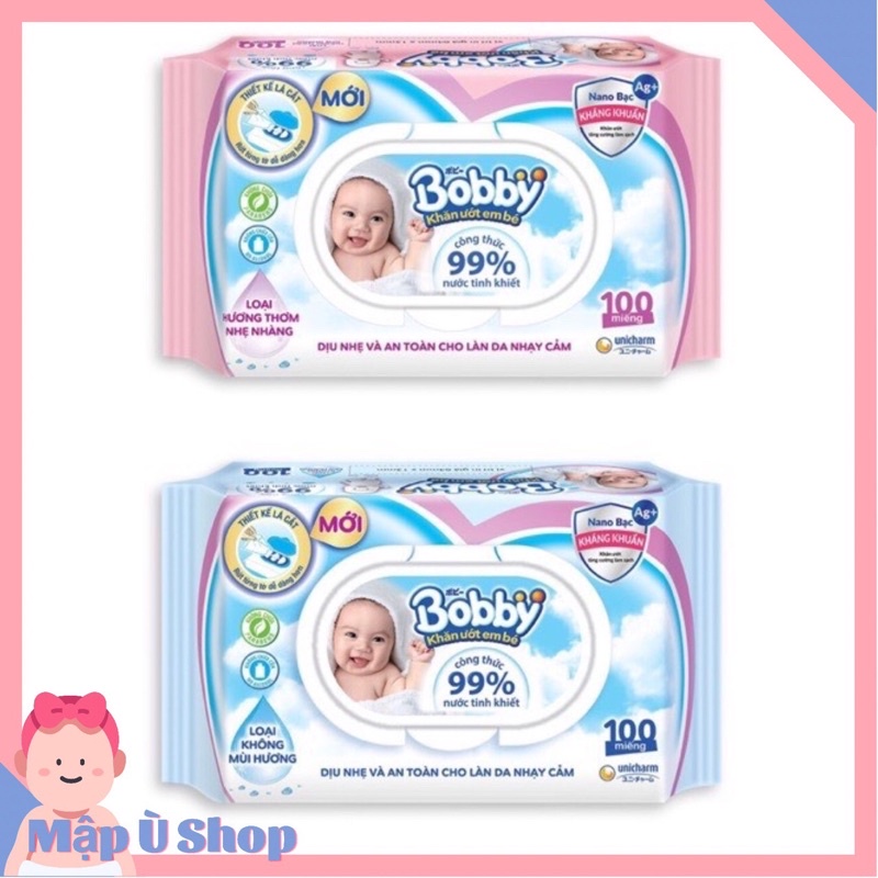 Khăn giấy ướt Bobby 80 miếng - 100 miếng có mùi và không mùi