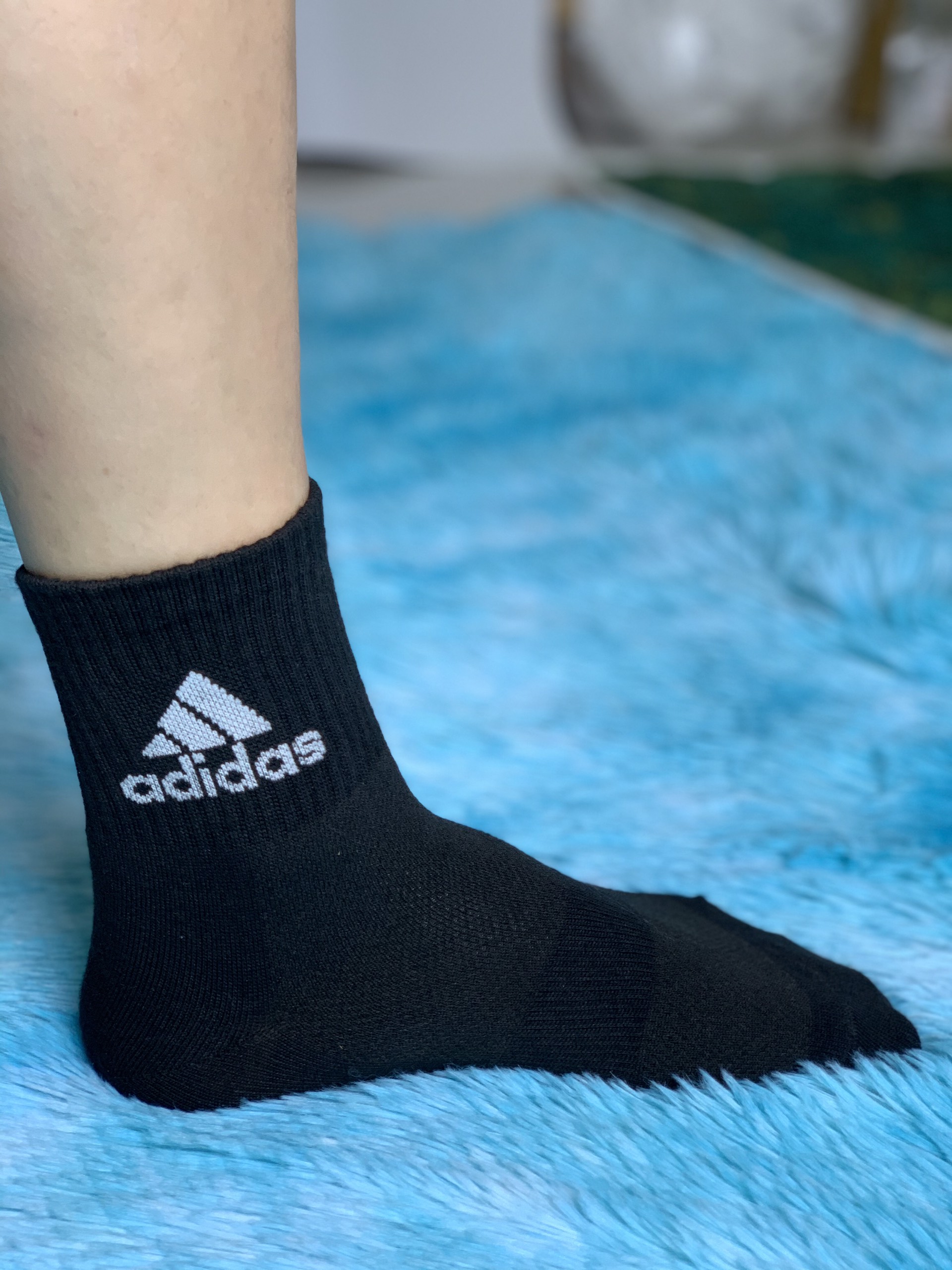 FreeShip Tất Cả Tất dệt kim Adidas Đen cổ lửng