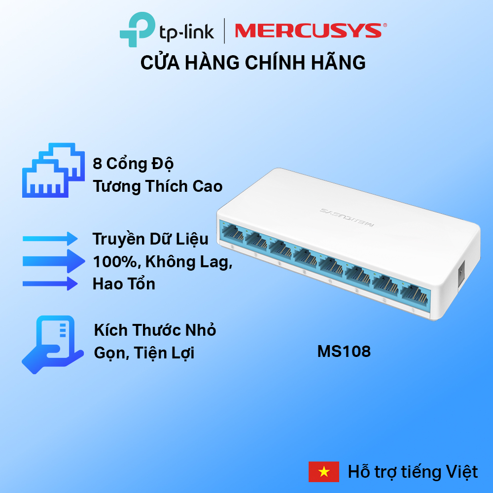 Bộ Chia Tín Hiệu Mercusys MS108 Switch Để Bàn 8 cổng 10/100Mbps