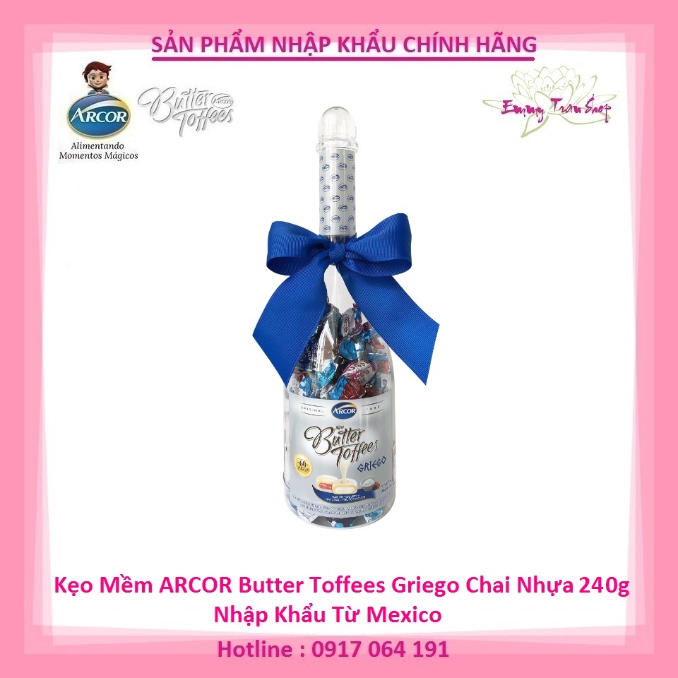 Kẹo mềm ARCOR Butter Toffees Griego 240gr , vị Sữa Chua - Mẫu Chai Nhựa có nơ ,Nhập khẩu Mexico (Emmy Tran Shop)
