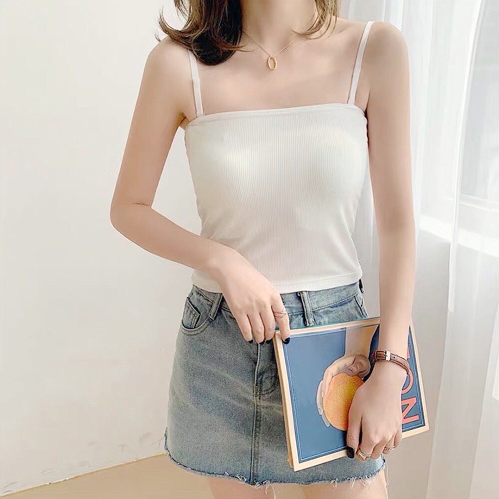 Áo Thun Croptop 2 Dây Croptop 3 Lỗ Basic Chất Liệu Thu Gân Dày 38kg - 55kg