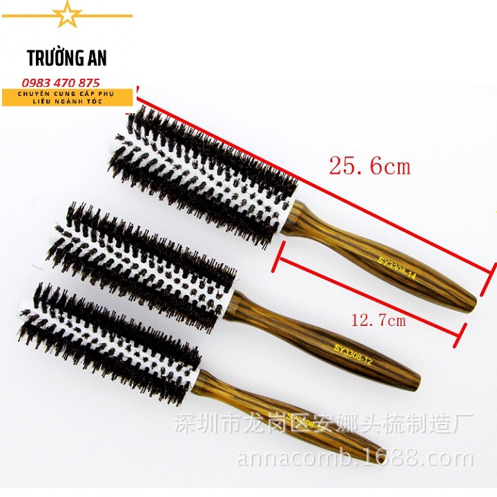 Lược Tròn - Lược sấy uốn Tạo Phồng Kiểu Tóc gỗ - Nano (bé - vừa - to)