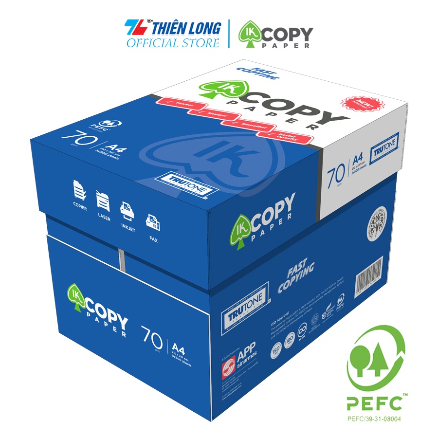 Giấy In A4 70gsm Double A - Ik Plus - Ik Copy - Idea- Excell [ Thùng 5 Ream ]