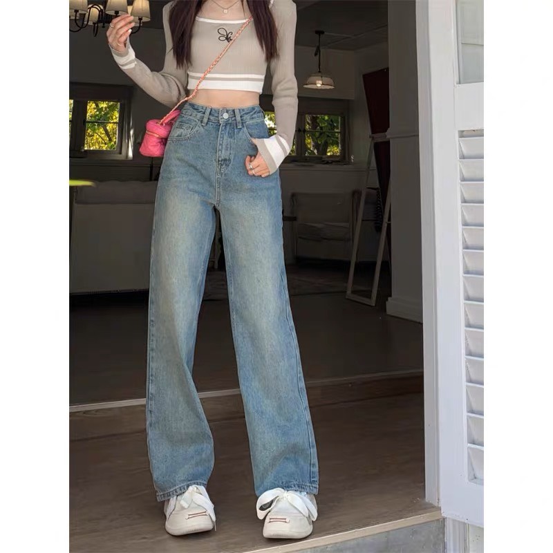 Quần jean Suông Ống Rộng màu Xanh Nhạt Mài Thời Trang dành cho BigSize hot hit 4542