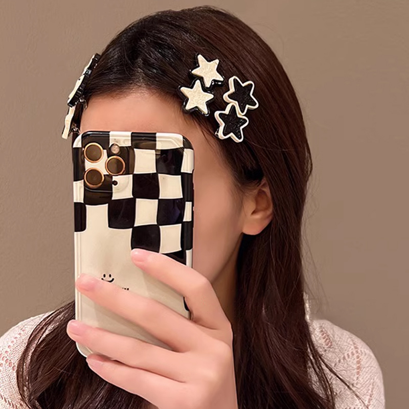 Y2k Millennium phong cách Hair Clip Đen trắng Pentacles Hair Clip Dễ thương cô gái tóc phụ kiện YVETTERY