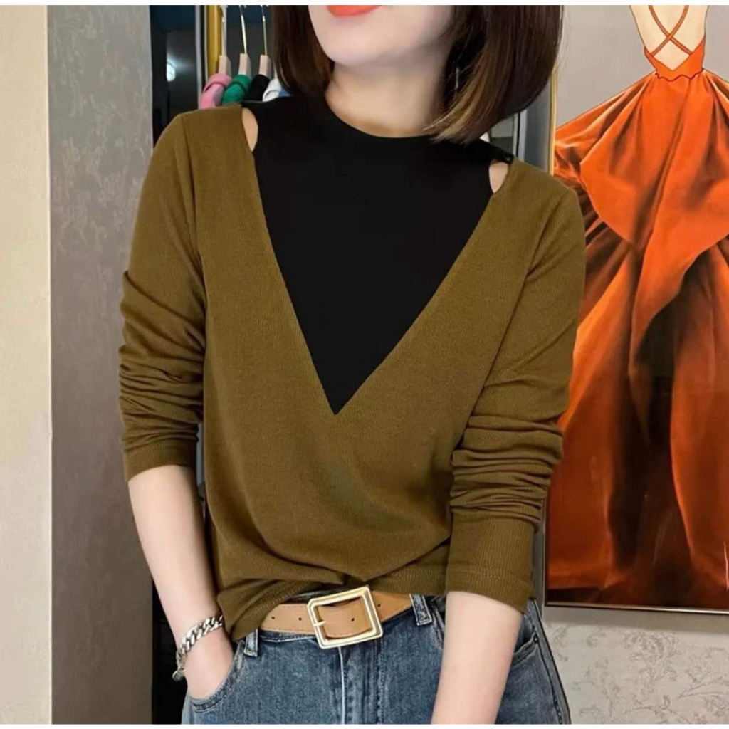 A15 Áo Thun Tay Dài Phối Cổ