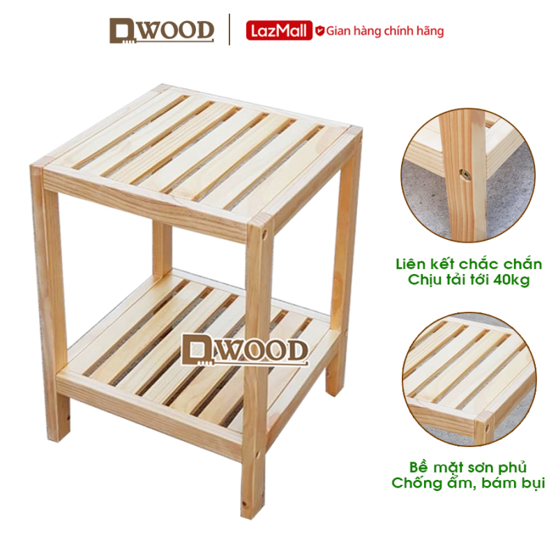 Kệ đầu giường Dwood- kệ tab đầu giường đựng đồ 2 tầng gỗ thông