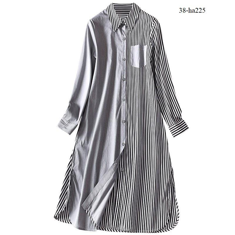 ha225- Đầm sơ mi sọc phối màu cá tính