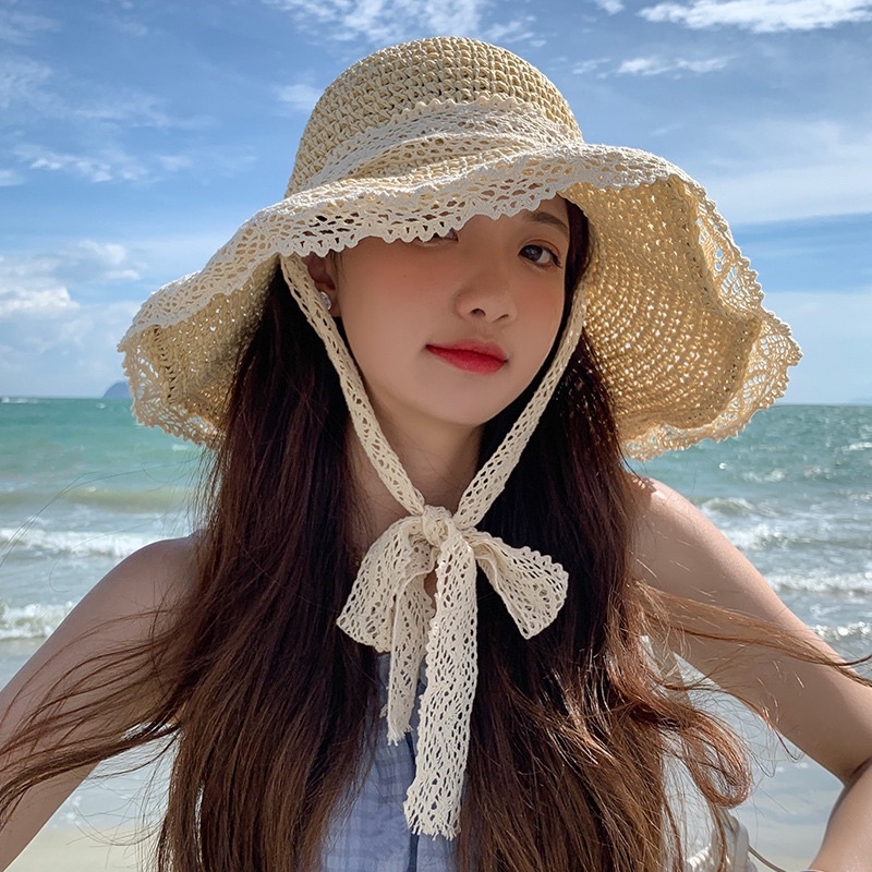 Mũ cói ( Nón cói) mềm handmade phối ren siêu xinh ( SH2A)