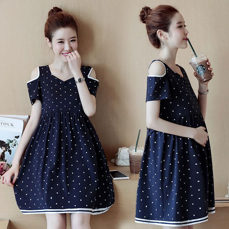 [HCM]Đầm bầu chấm bi màu xanh