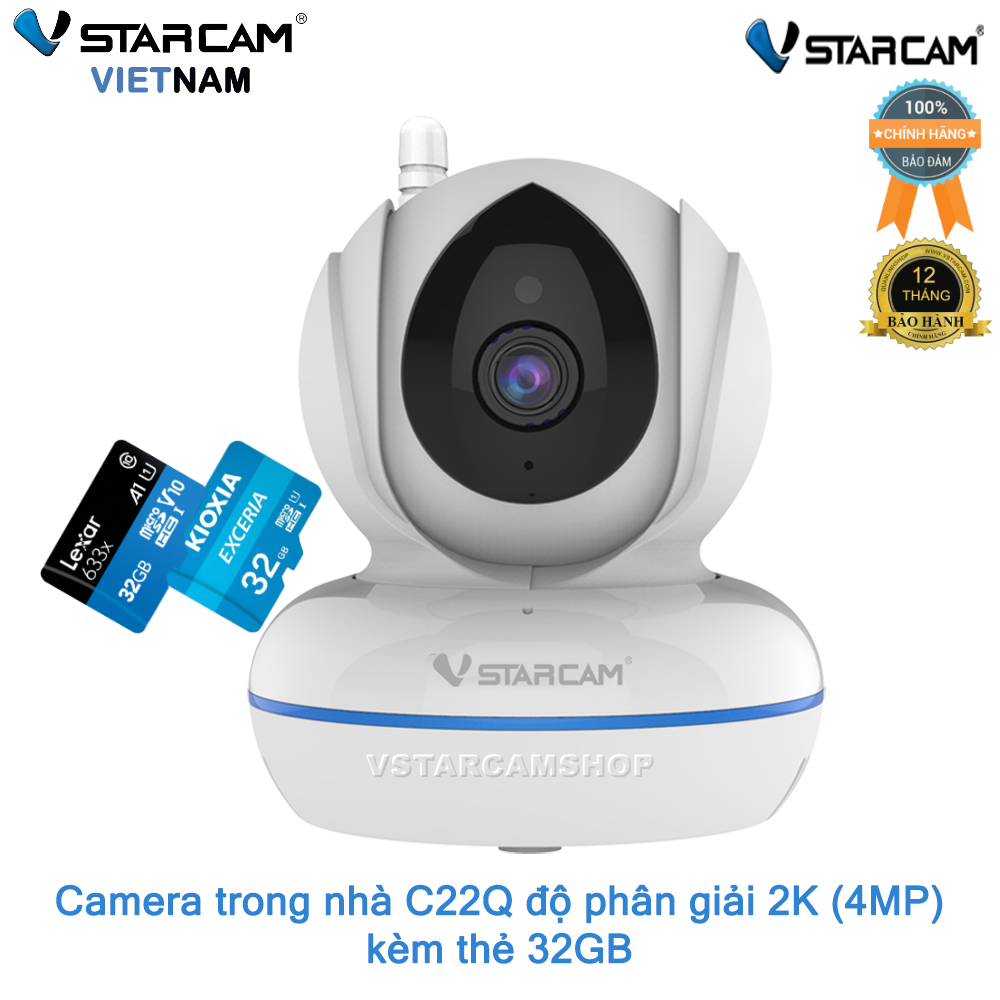 Camera giám sát IP Wifi hồng ngoại ban đêm Vstarcam C22Q QUHD 1440P 4MP kèm thẻ 32GB bảo hành 12 tháng