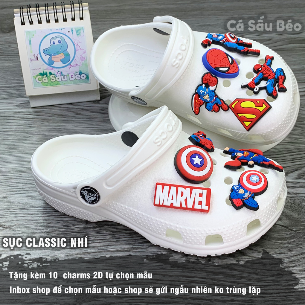 Dép sục Cross trẻ em Classic Trắng hàng loại 1 xịn nhiều màu tặng kèm 10 charms 2d