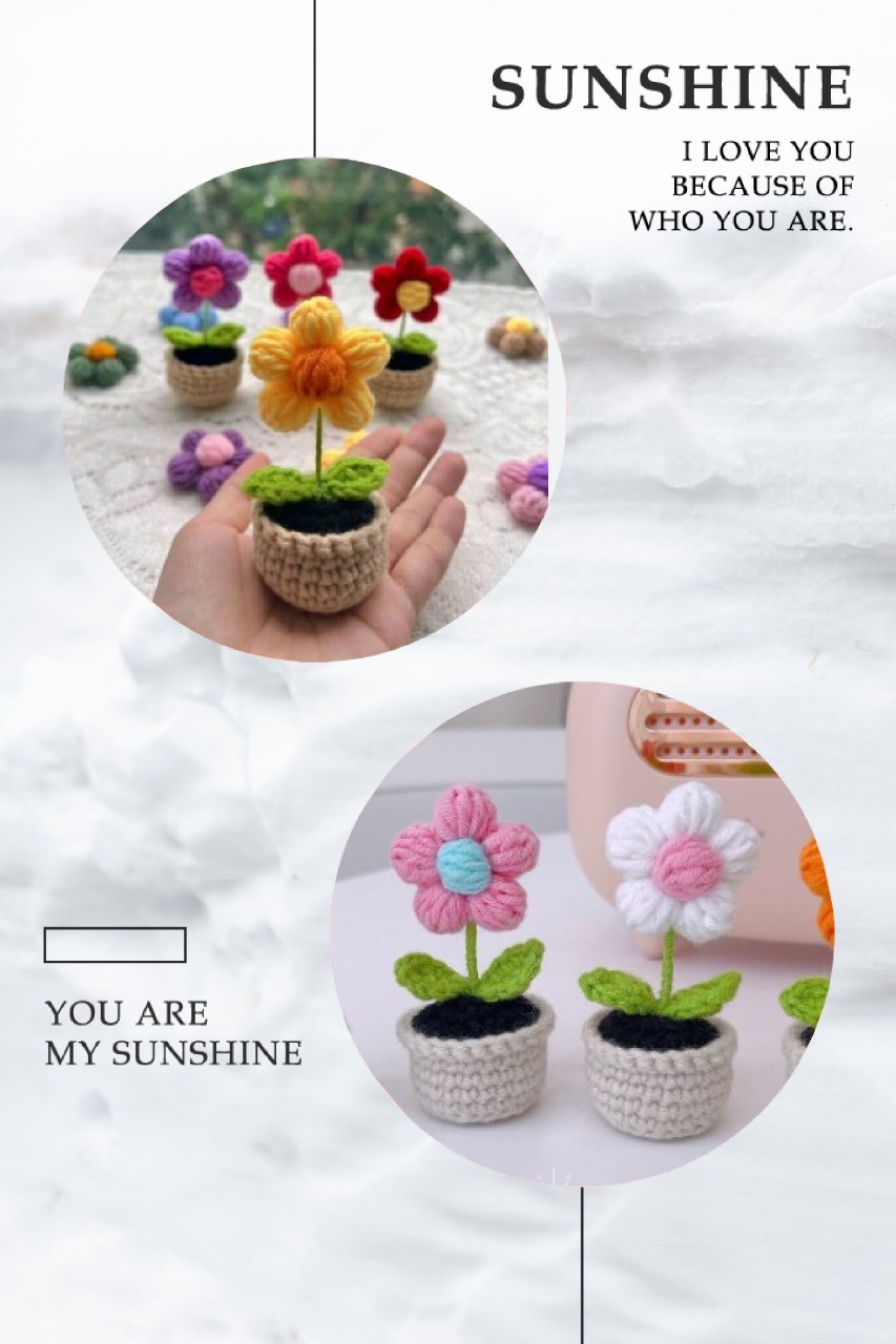 CHẬU HOA 5 CÁNH MINI BẰNG LEN