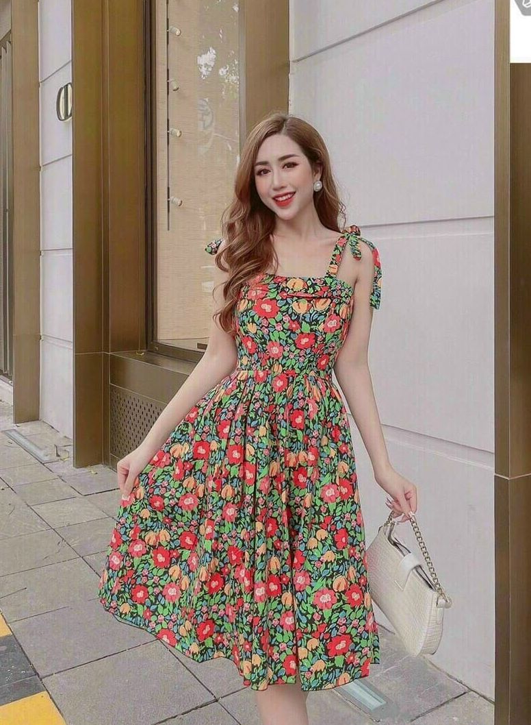 [Mẫu Mới]Đầm Nữ Kiểu Dáng Xòe Thiết Kế Dạng Hoa Chất Liệu Lụa Cao Cấp Thời Trang HARI