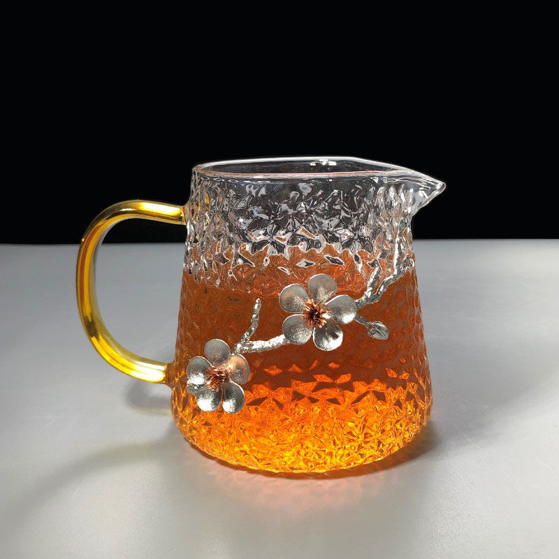 GIGA EssentialPhong cách Nhật Bản 3D đôi hoa mận quá trình giao thoa bình trà nhỏ Thủy tinh/bình trà bạch kim/Bộ trà mini chịu nhiệt/Bộ trà Kung Fu/tách trà làm bằng tay