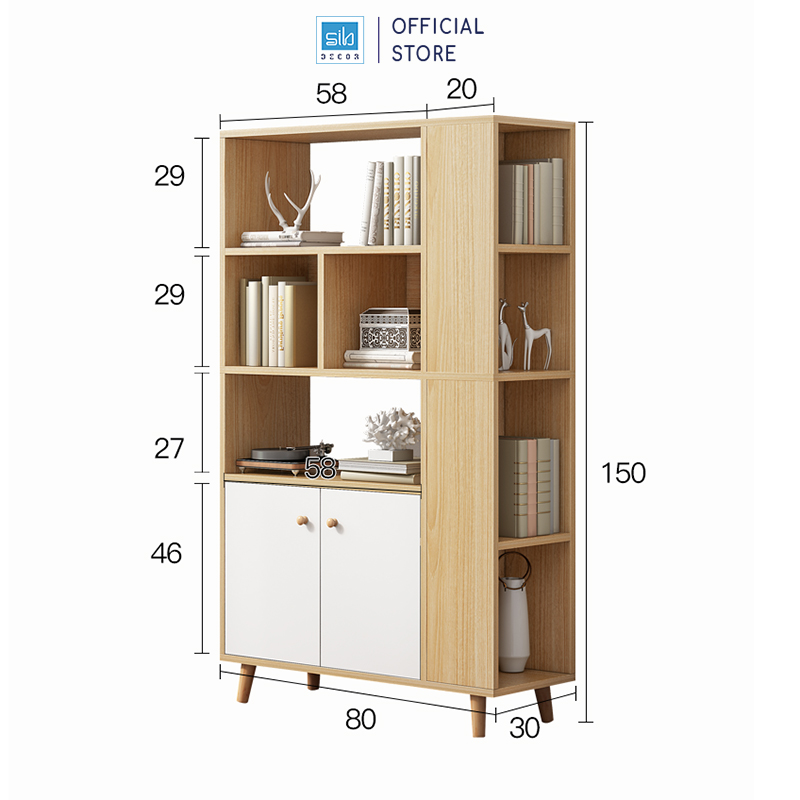 [Giao lắp HCM] Tủ Sách Gỗ Đơn Giản Thương Hiệu SIB Decor Thích Hợp Để Phòng Khách, Phòng Ngủ, Phòng Làm Việc