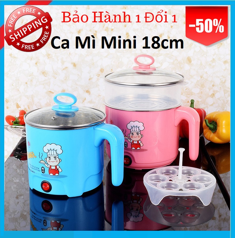 Ca nấu mì mini- nồi lẩu mini tiện dụng,cả nấu mì đa năng điện máy xanh,ca nấu mì có lồng hấp và nắp kính chắc chắn - đun sôi siêu tốc - chất liệu cao cấp.