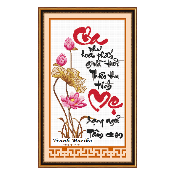 [HCM]Tranh thêu Cha Mẹ Hoa Sen 51197 kích thước 45 x 70cm Tranh Mariko