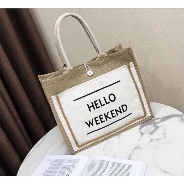 Túi Cói Đi Biển Túi cói đi du lịch Hello Weekend Hottrend❤️FREESHIP❤️