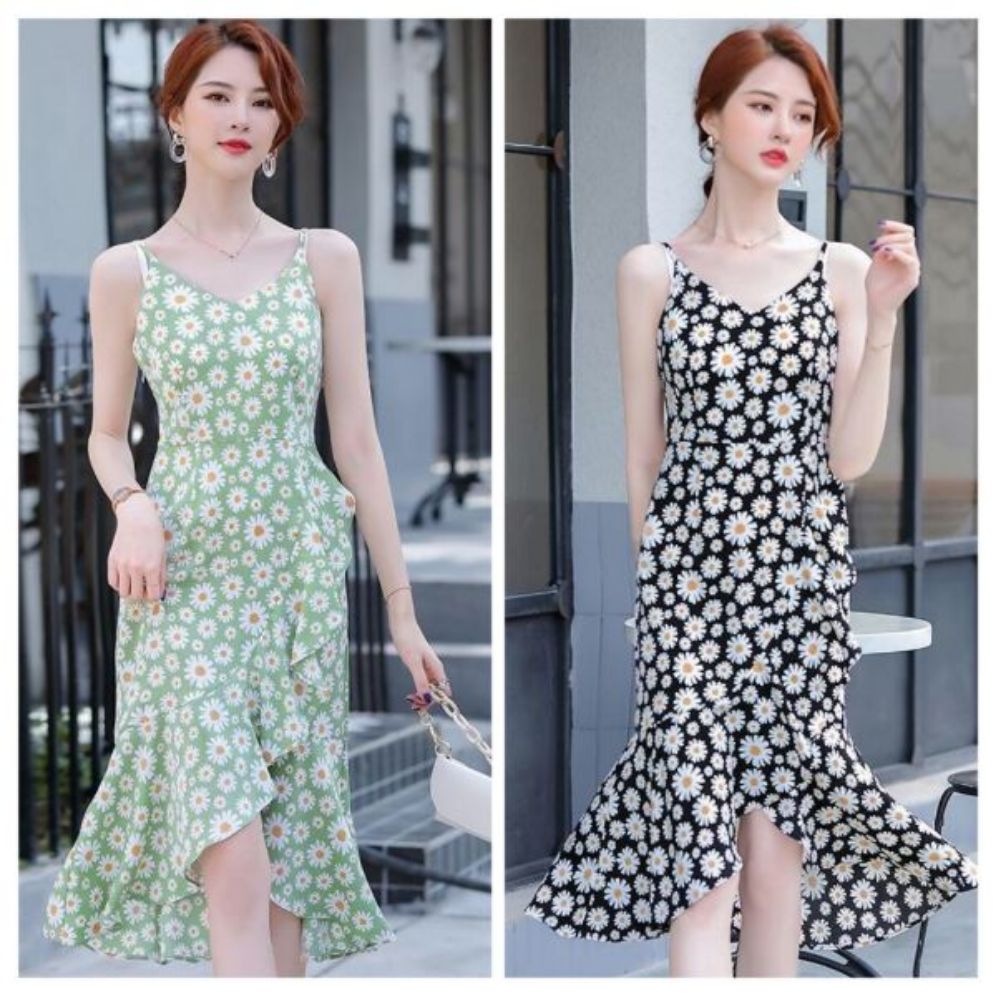 [HCM]ĐẦM XÒE 2 DÂY ĐUÔI CÁ HOA CÚC SIÊU HOT