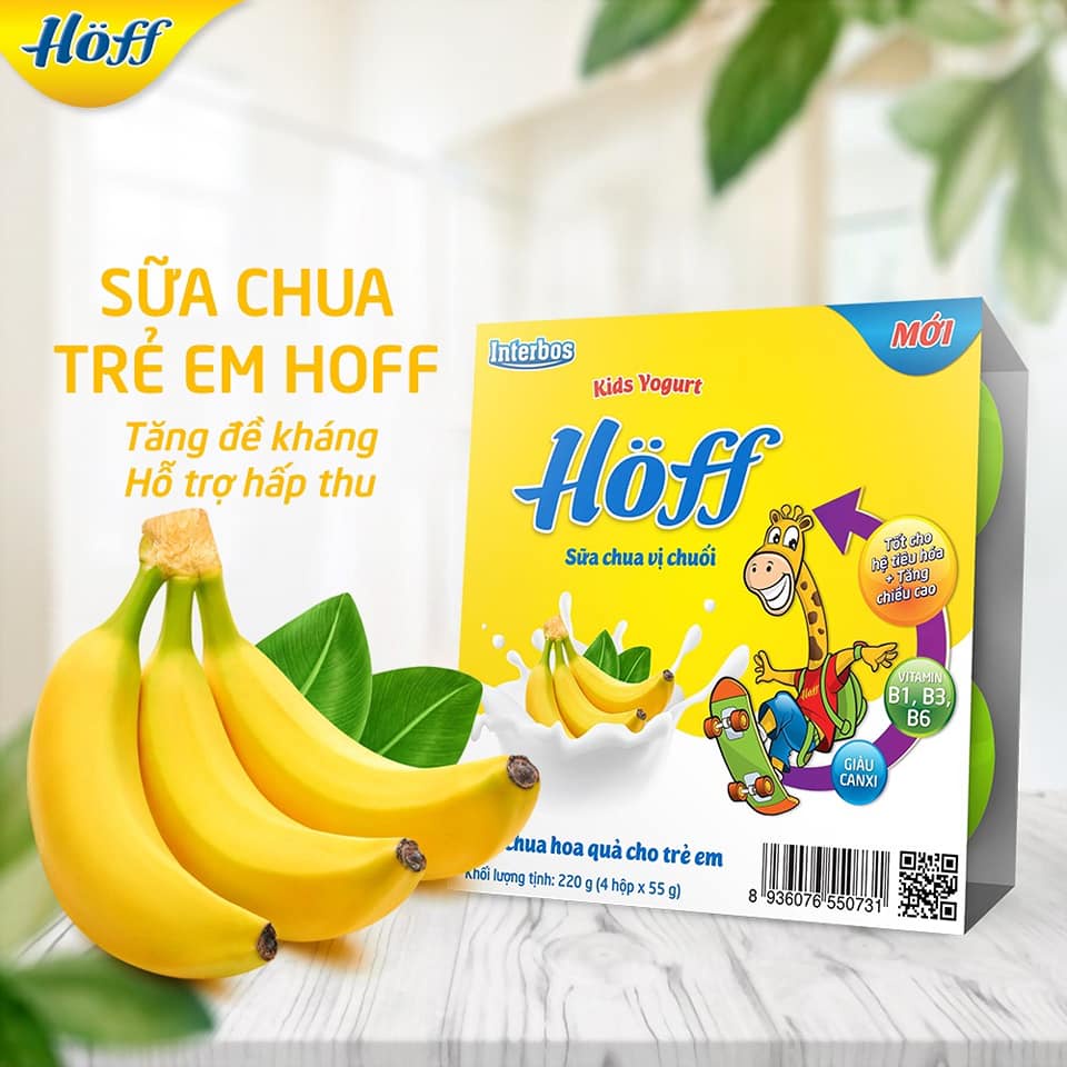 (Combo of 6 Packs) Hoff Children's Yogurt with 6 Flavors for Babies from 6 Months Old to Support Digestion and Supplement Beneficial Bacteria (24 Boxes X 55g)