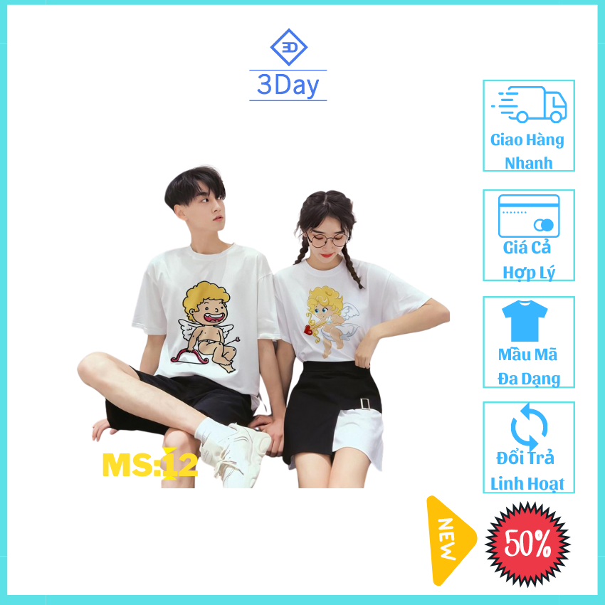 [ÁO ĐÔI Giá Xưởng +Tặng 2 túi thơm 19K] Áo Cặp Đôi Nam Nữ Thần Tình Yêu MS:12,chất vải thun Cotton Mềm,Mát Mịn,Thoáng Khí,Phong Cách Hàn Quốc/ giá 1áo +Tặng kèm 2 túi thơm 19k treo tủ quần áo thảo mộc thiên nhiên chống ẩm mốc