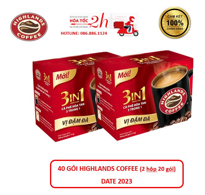 [Tết 2022] - Cà Phê Sữa Highlands Coffee Cafe Hòa tan 3in1 - 40 gói (2 hộp 20 gói) - DATE 2023