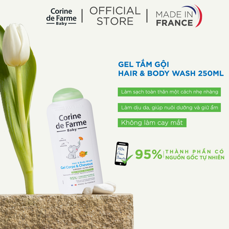 Gel gội và tắm cho bé Corine de Farme Hair & Body Wash 250ml