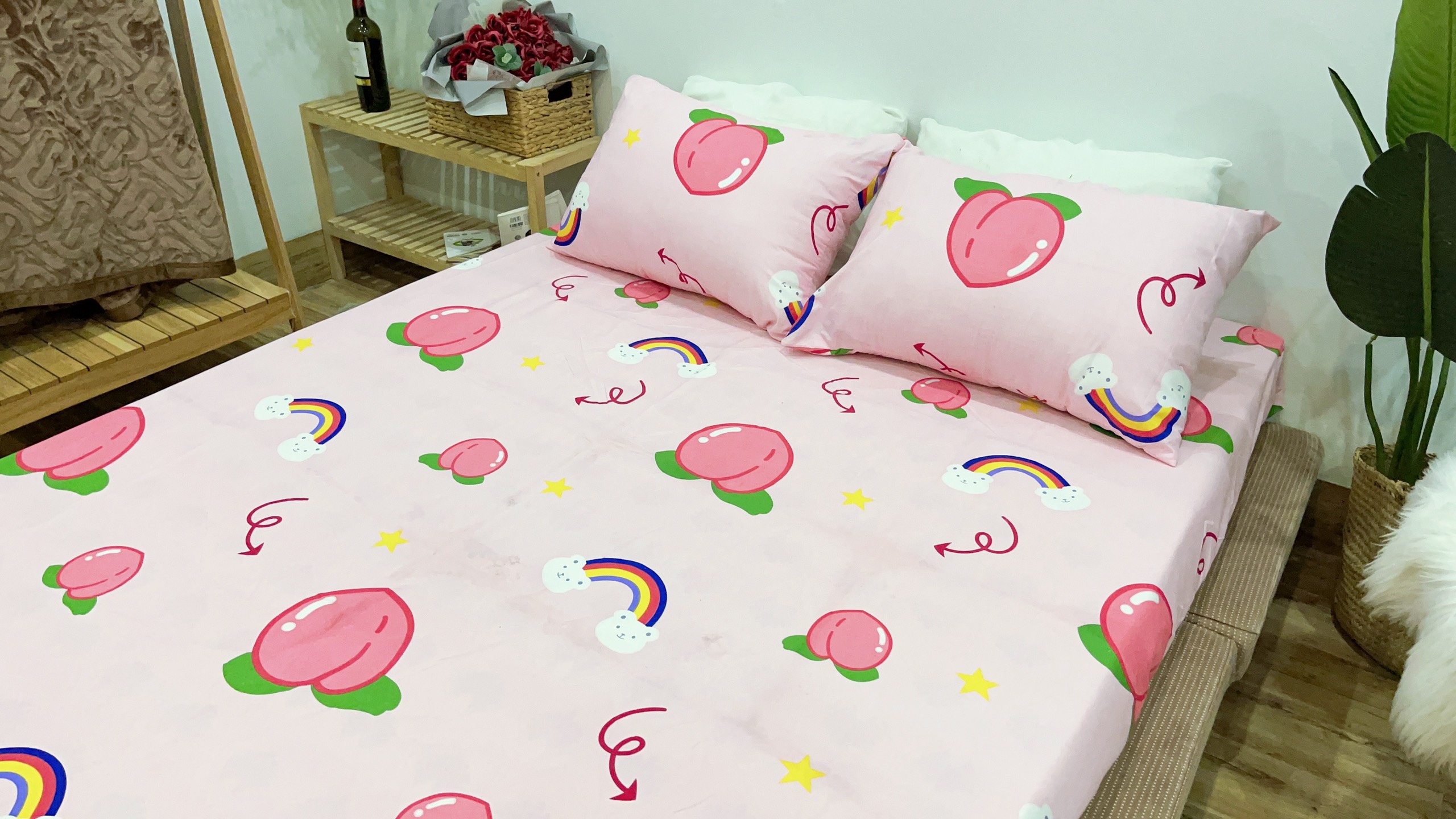 Set Ga Gối Mẫu Đào Hồng P60