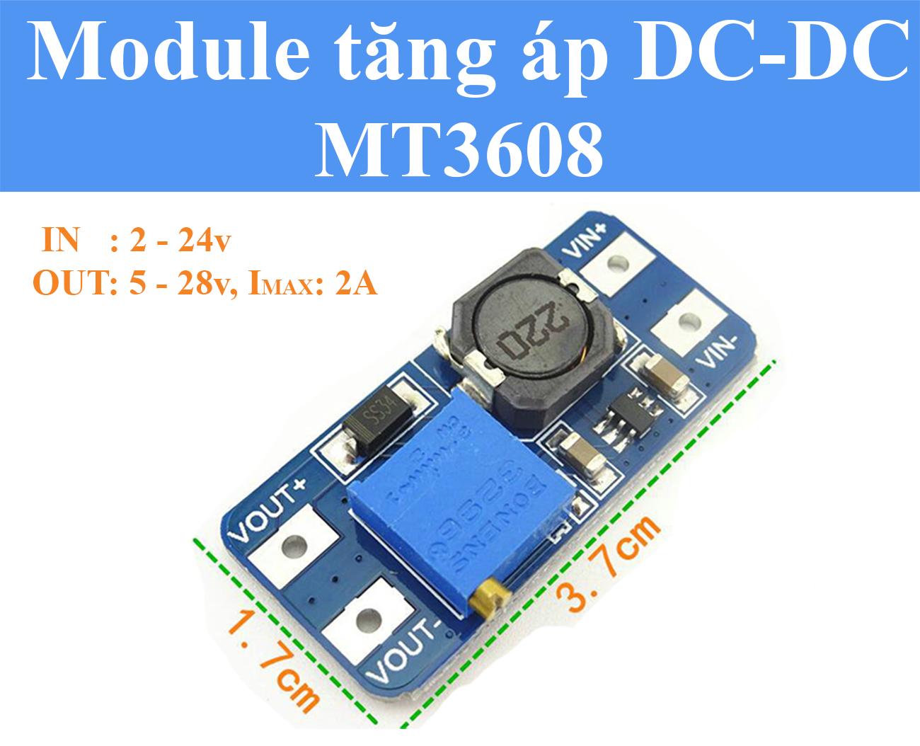Mạch tăng áp DC-DC MT3608 dòng tối đa 2A