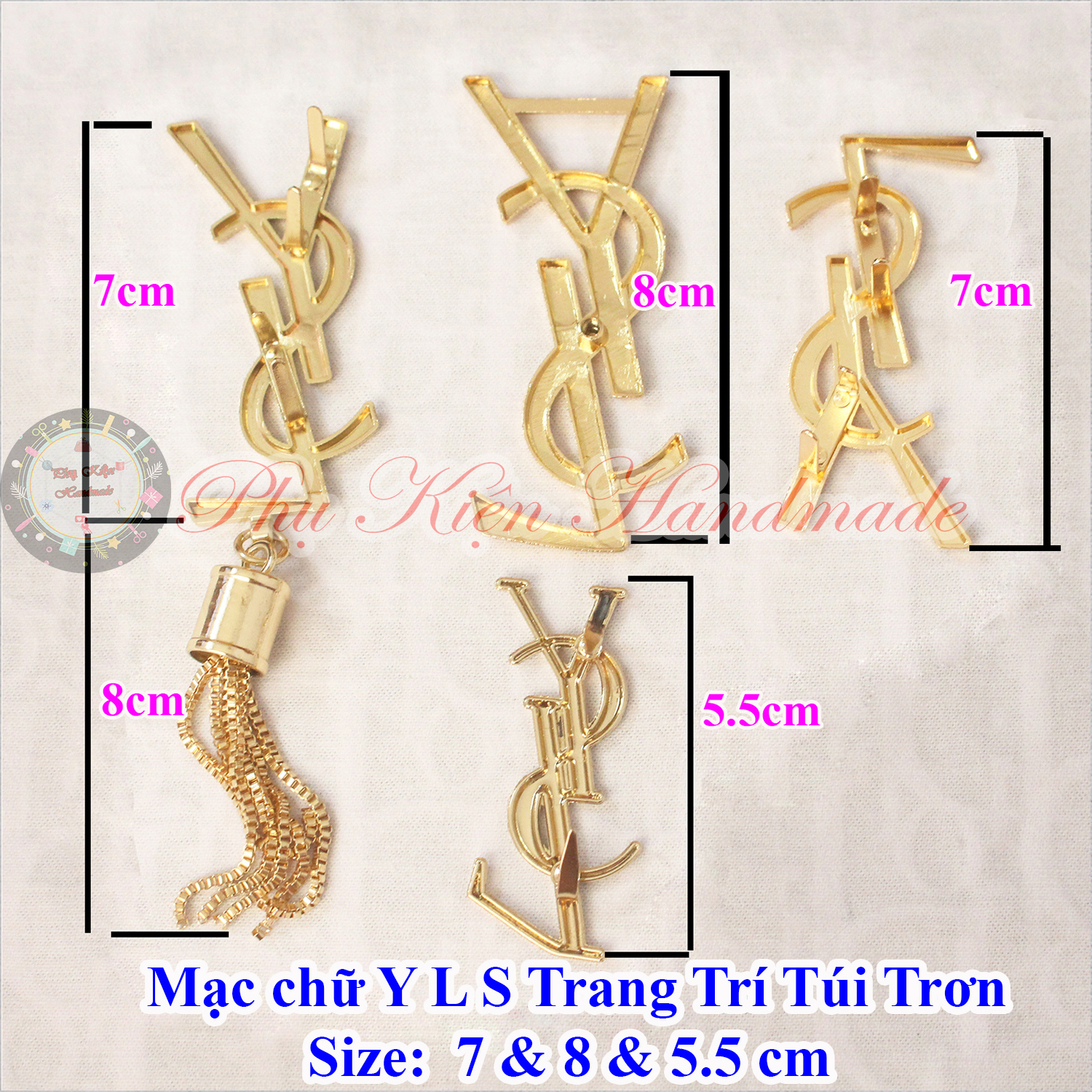 Mạc chữ Y L S trang trí túi trơn