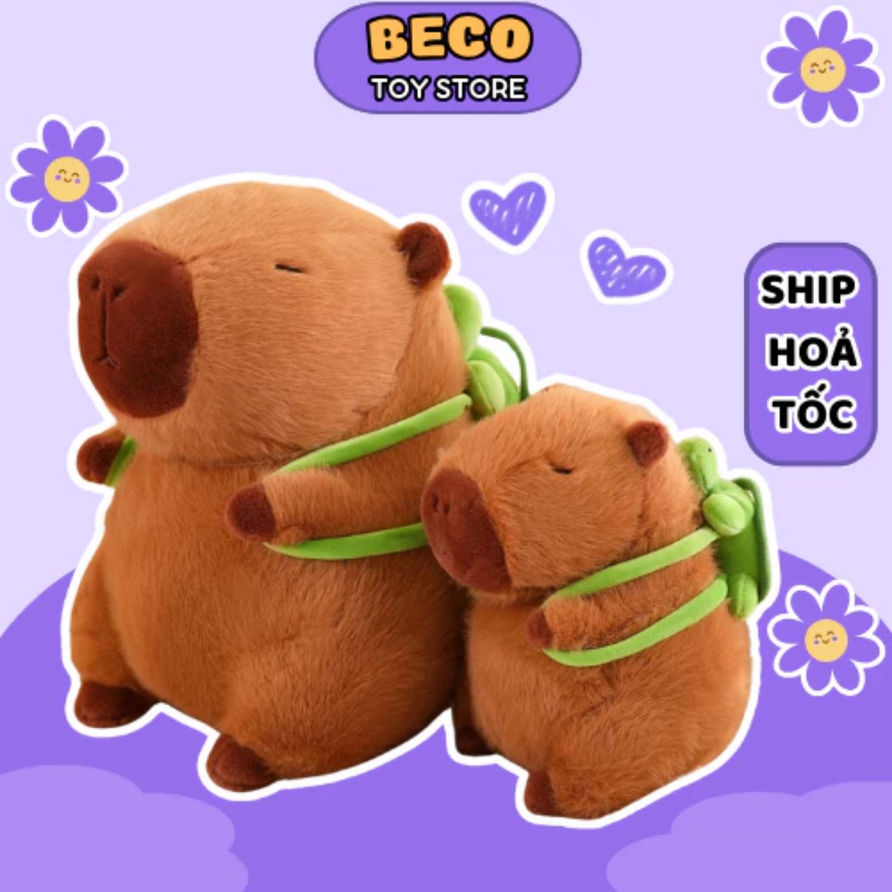 Gấu bông Capybara đeo balo rùa êm mịn dễ thương