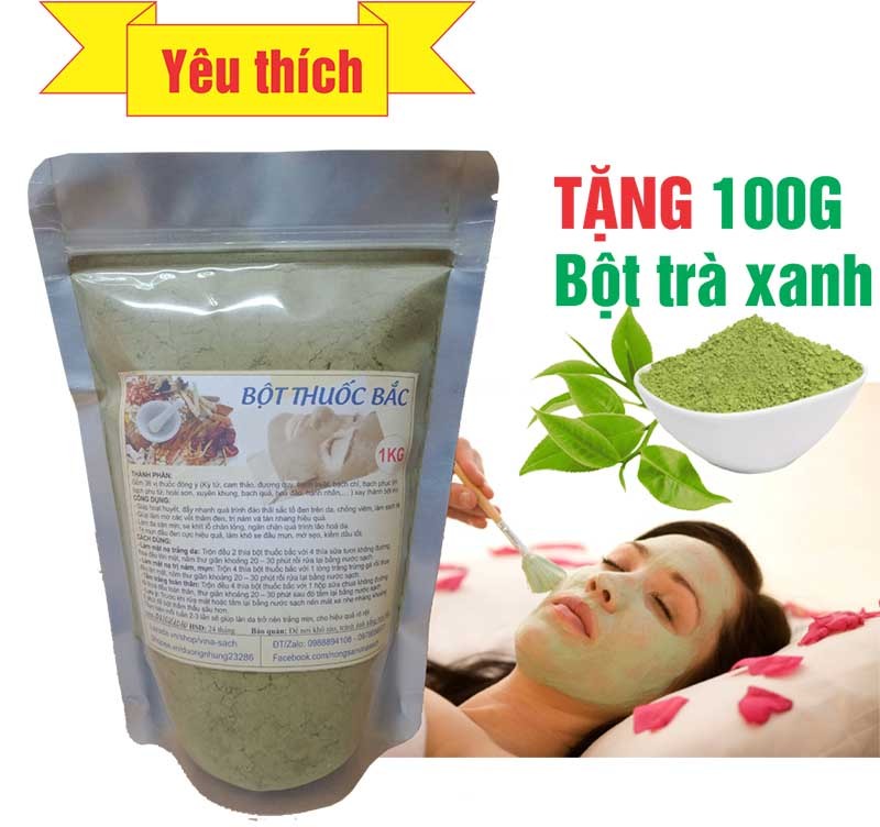 Mặt nạ Bột Thuốc Bắc (Trị nám mụn, trắng da) - 500G (Tặng 100G Bột trà xanh) giá rẻ
