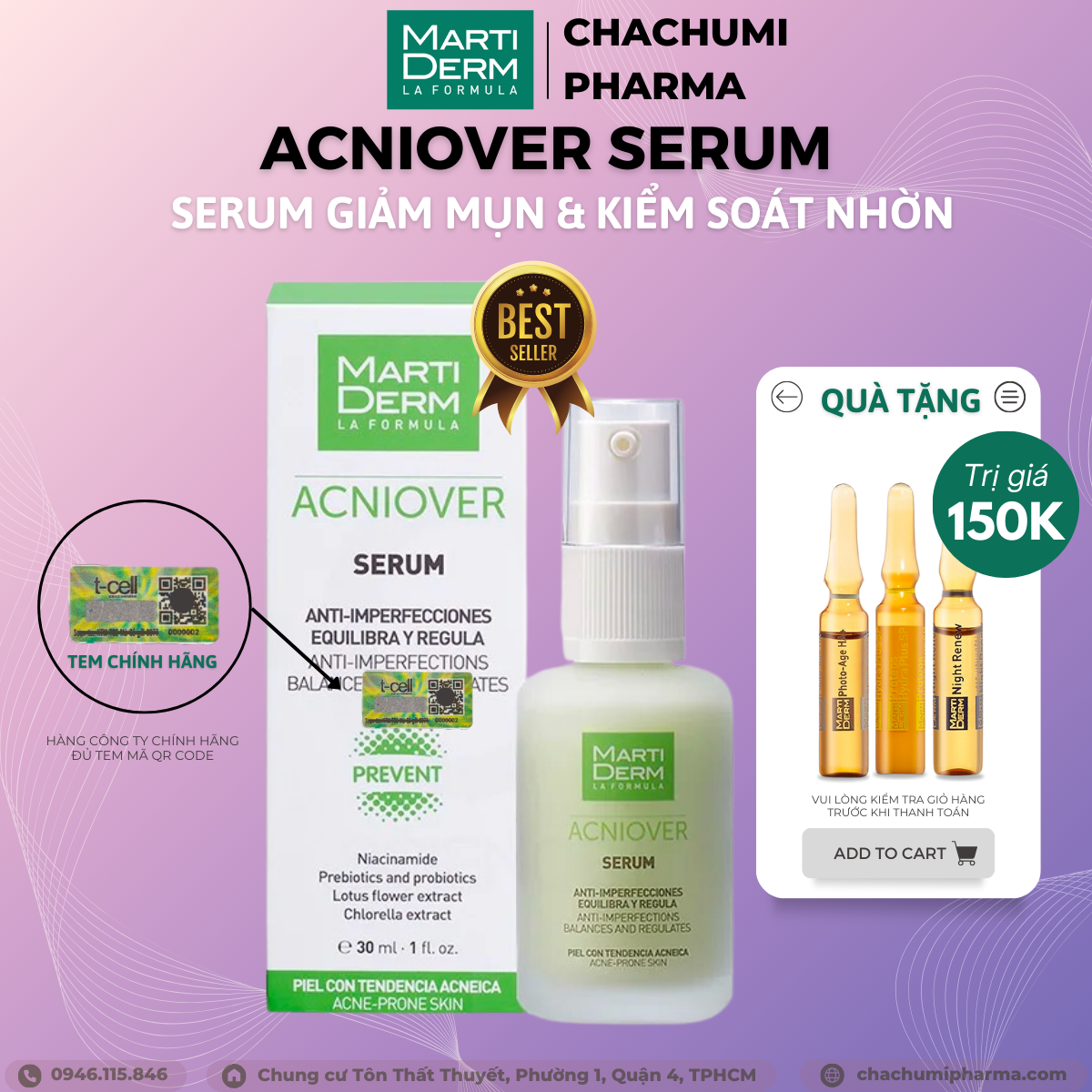 Serum Giảm Mụn & Kiểm Soát Nhờn Martiderm Acniover Serum