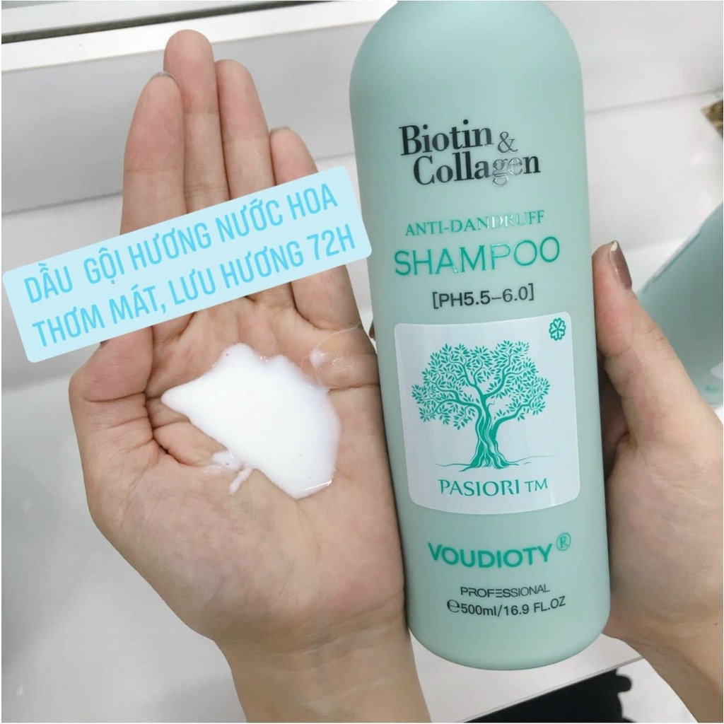 Dầu gội  Biotin Collagen Xanh Dương giam gàu & nấm da đầu, suôn mượt 500ml