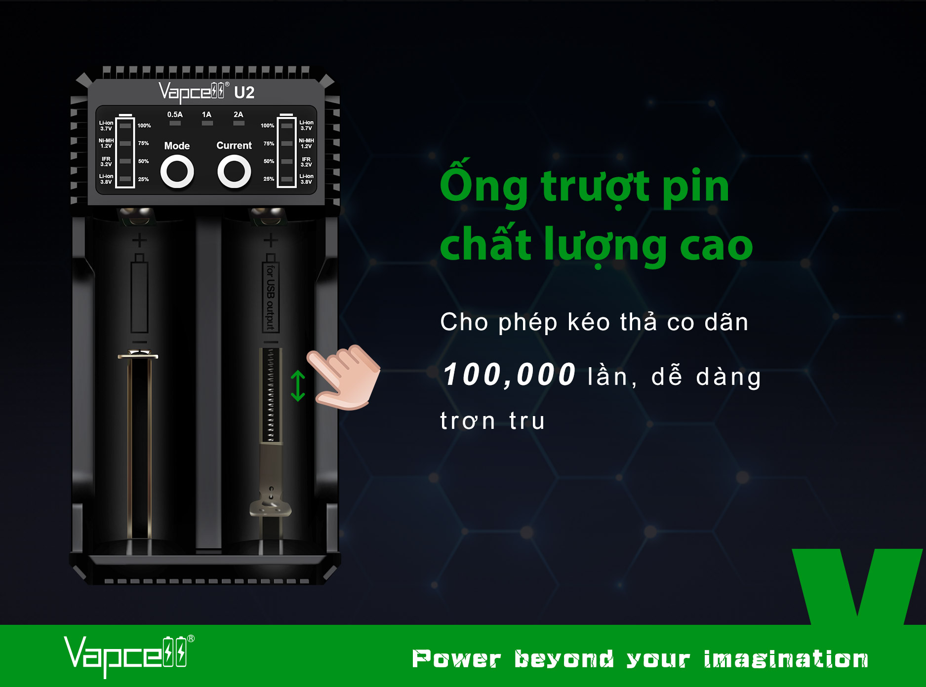 Sạc đôi thông minh Vapcell U2 sạc nhanh 2A