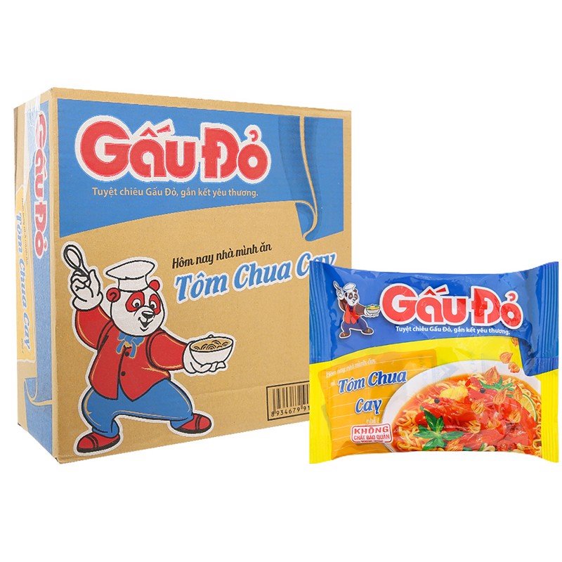 Thùng 30 gói mì Gấu đỏ TÔM CHUA CAY