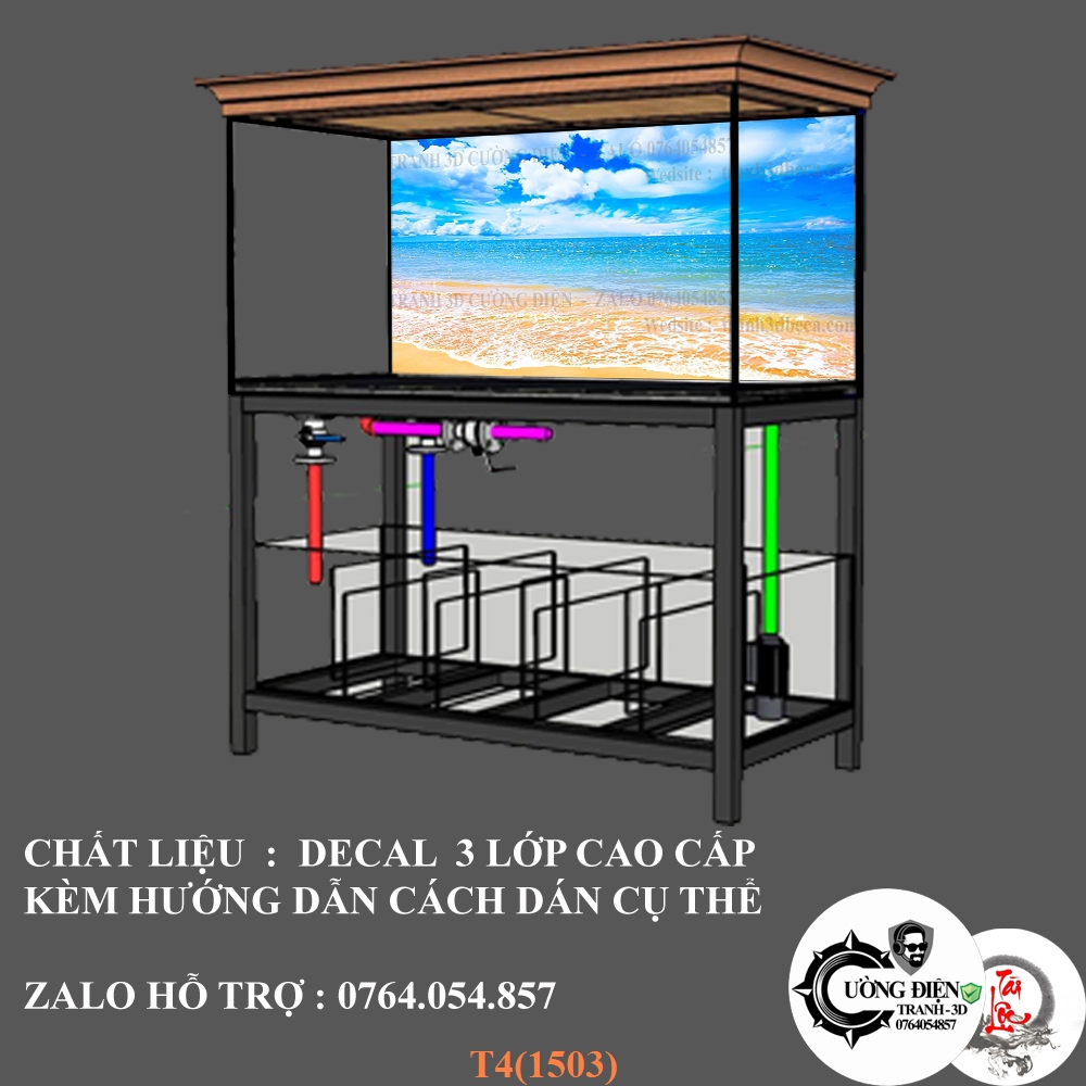 Tranh 3d dán bể cá cảnh - Cường Điện - nhiều kích thướt lựa chọn
