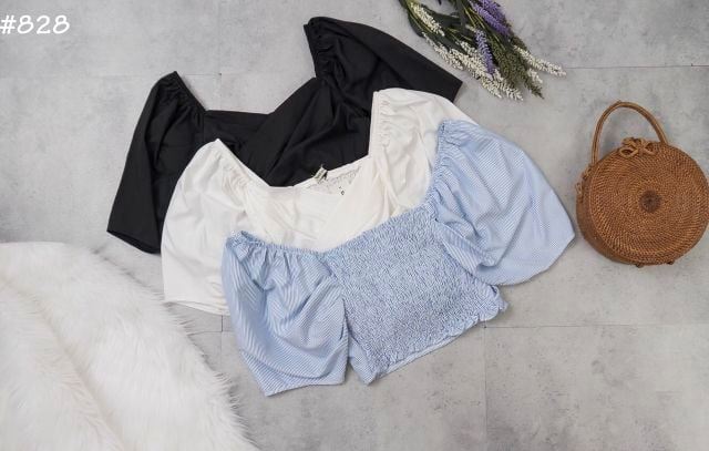 [HCM]Áo croptop tay phồng đắp chéo có 3 màu
