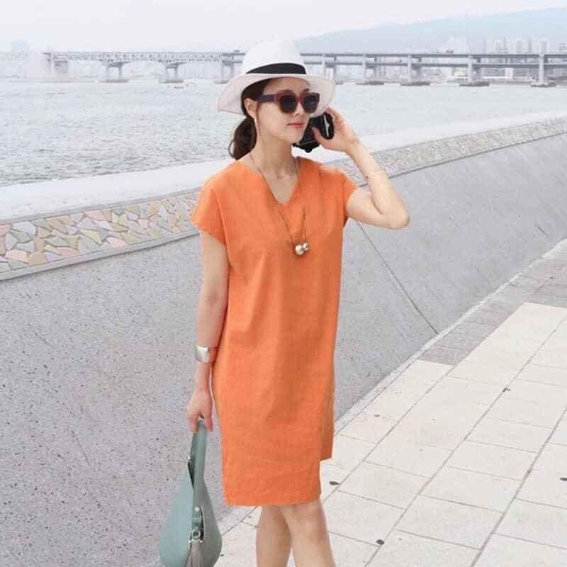 Đầm linen cổ tim đủ sz s-xl
