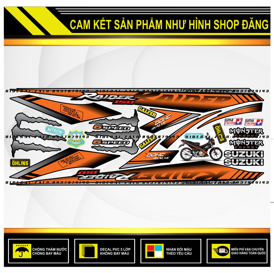 TEM RỜI RAIDER XĂNG CƠ PHỐI CAM ĐEN