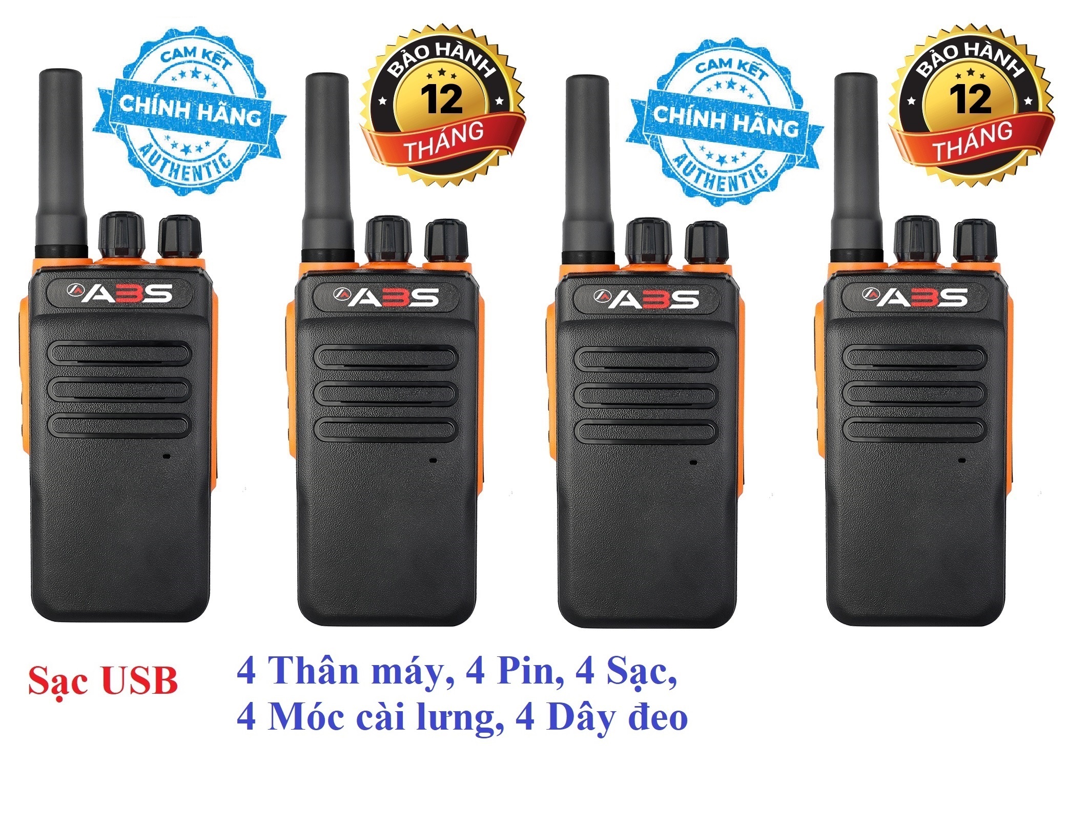 Bộ 4 Bộ đàm Sạc USB Chính hãng ABS GP900S(Loa chống bụi, Dung lượng pin cực lớn >12 tiếng, cự ly liên lạc xa, siêu bền)