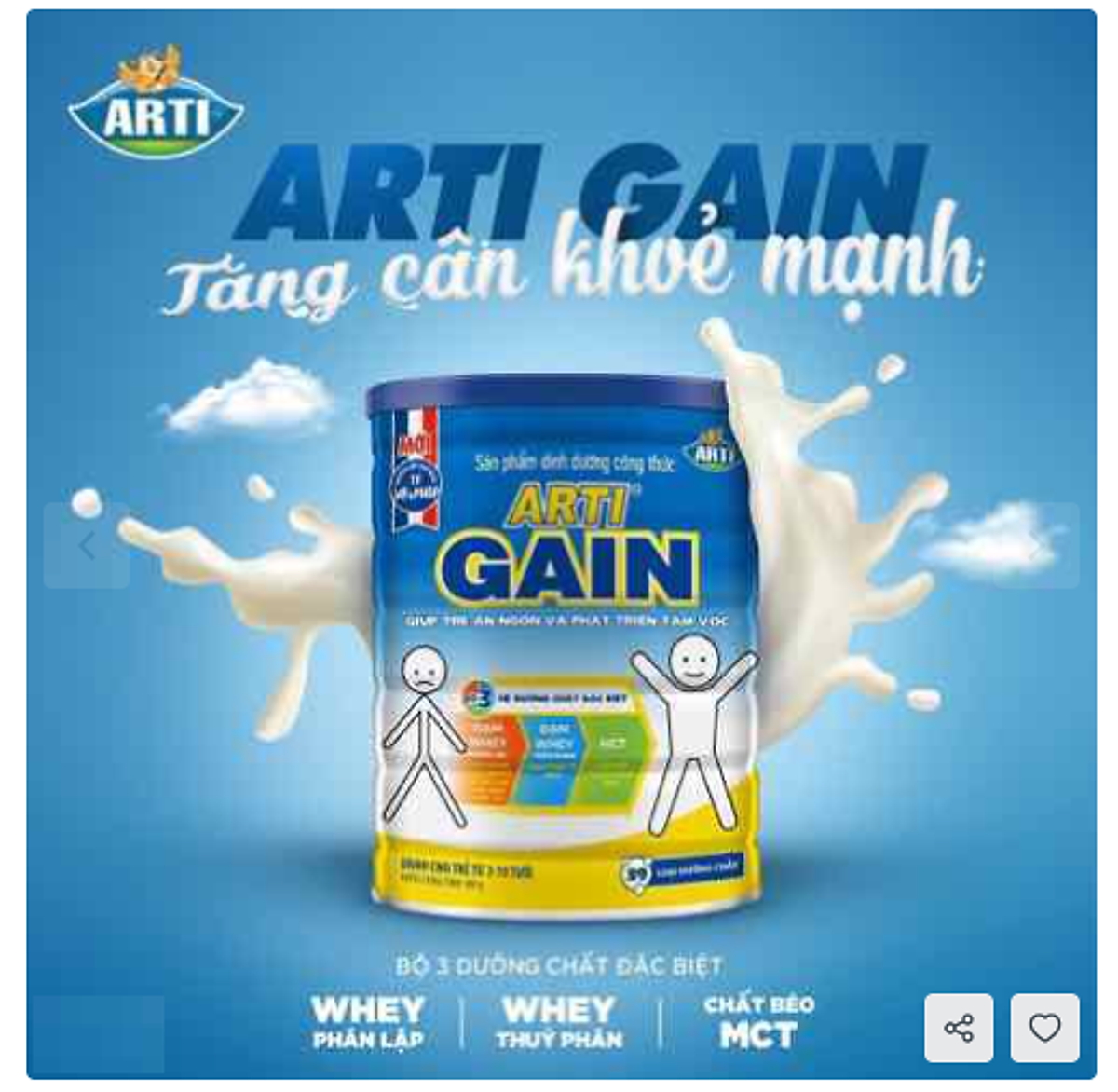Sữa Arti Gian Xanh cho trẻ Gầy 900g Date Mới _3-10 tuổi