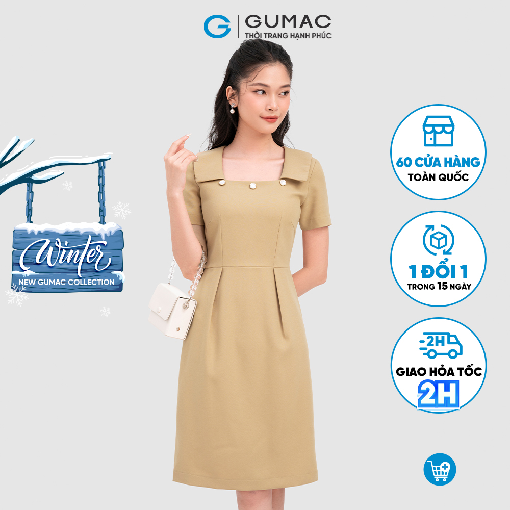 Đầm phối nút cổ  thời trang GUMAC DC11089