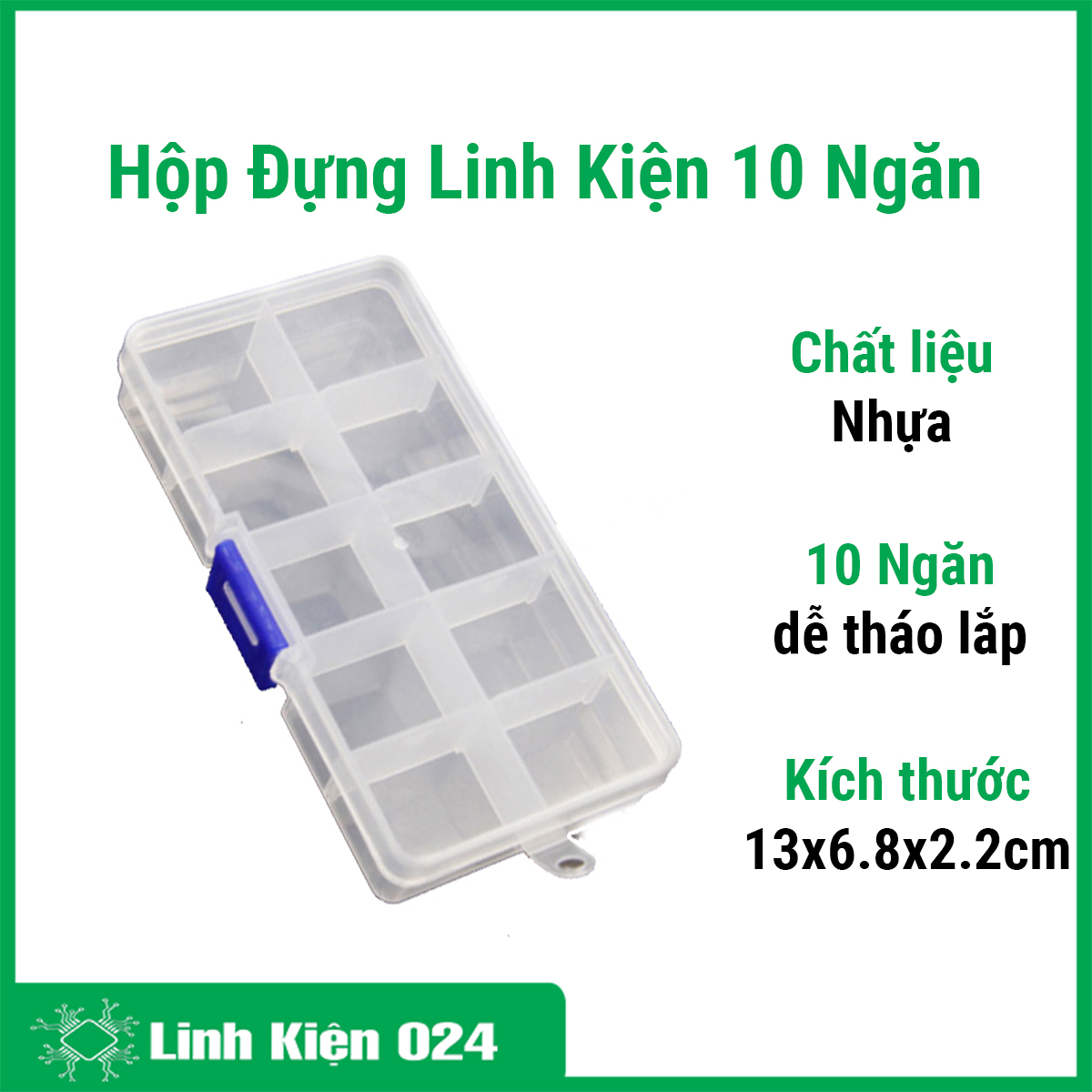 Hộp nhựa đựng linh kiện điện tử 10 ngăn trong suốt đựng ic, trang sức, đồ nhỏ