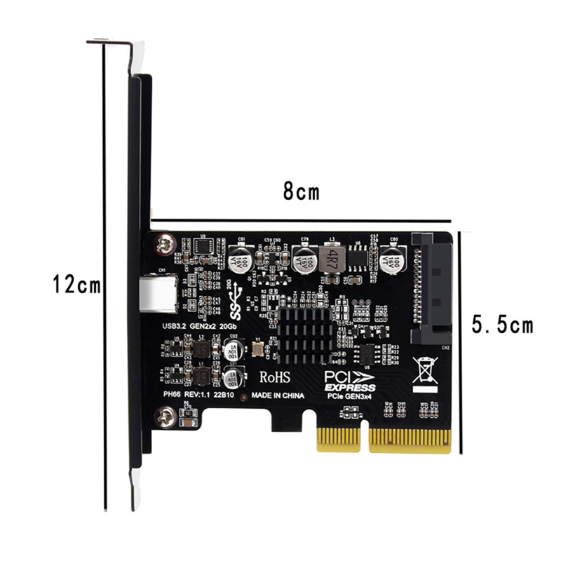 USB PCIE Card Type C PCI-Express 4X to USB 3.2 Gen 2X2 (20Gbps) ASM3242 Chipset for Windows 8/10/Linux