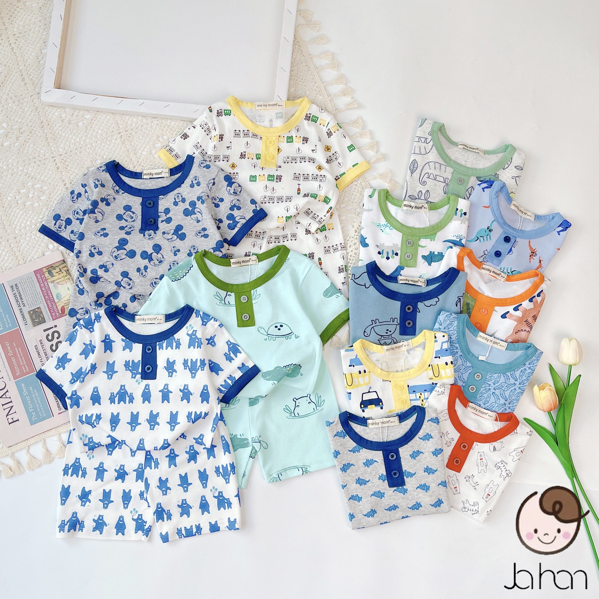 [MÀU NGẪU NHIÊN] Bộ Quần Áo Bé Gái, Bé Trai Minky Mom Vải Cotton Bozip Động Vật, Bộ Cộc Tay Cho Bé Mặc Nhà MKM2212